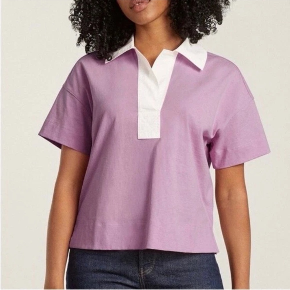 Everlane The Retro Jersey Polo shirt in mauve/bone 100% organic cotton SM NEW